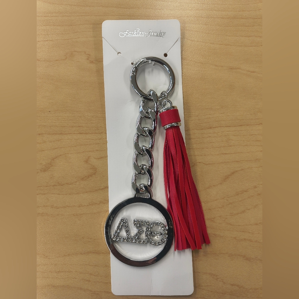 Silver and Red Keychain with Tassel